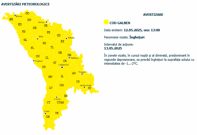 Meteorologii au emis un nou cod galben de înghețuri. Se așteaptă până la -2 grade Celsius