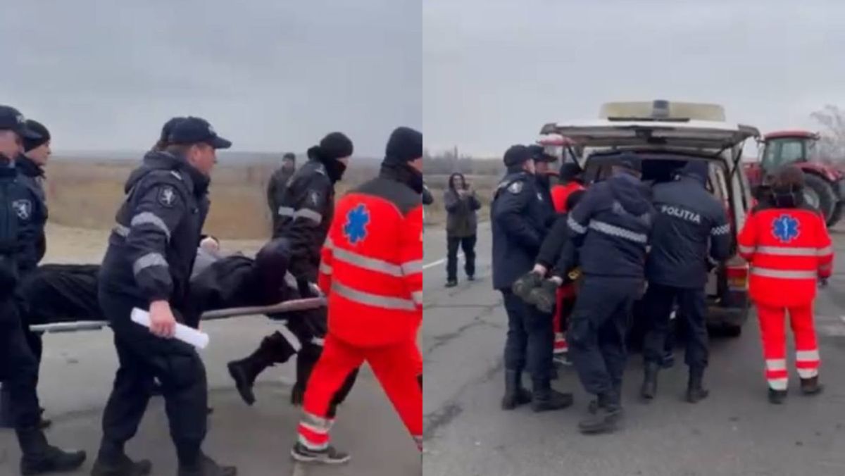 VIDEO/ O ambulanță a rămas blocată la aproape un km de vama Leușeni. Poliția dă vina pe tractoarele fermierilor