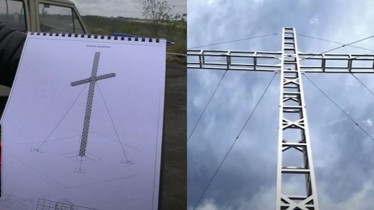 VIDEO/ Un crucifix de 33 de metri înălțime va fi instalat pe cel mai înalt deal din satul Taraclia. Cât costă lucrările de construcție