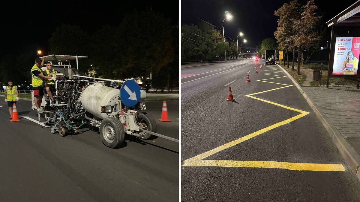 FOTO/ Pe drumurile din capitală apar noi marcaje rutiere. Cele vechi sunt reînnoite