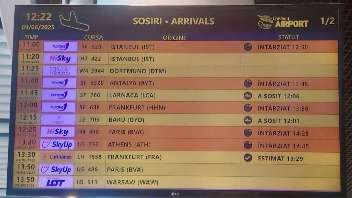 Administrația Aeroportului Chișinău avertizează că pe parcursul zilei ar putea apărea întârzieri ale zborurilor