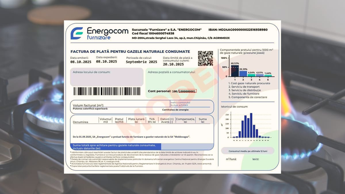 Din octombrie, consumatorii de gaze naturale vor primi facturi de la Energocom