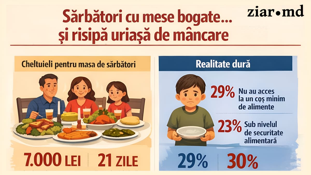 Mese îmbelșugate de sărbători, care ne costă 7.000 de lei și mâncare aruncată la gunoi: paradoxul sărăciei din R. Moldova