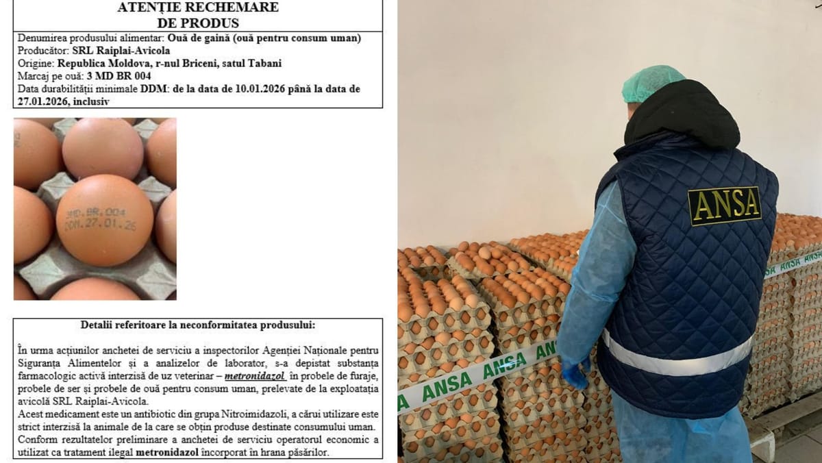 ANSA retrage de pe piață un nou lot de ouă, după depistarea unei substanțe interzise