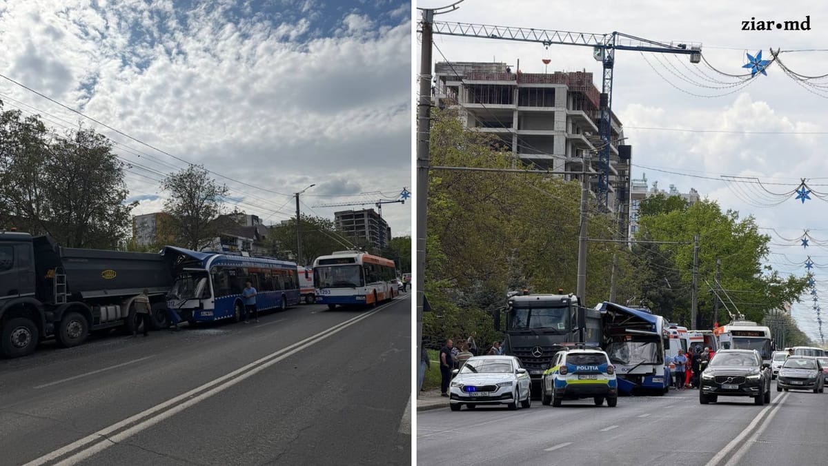 ACTUALIZARE/ Opt pasageri, printre care trei copii, răniți după accidentul cu troleibuzul de pe strada Alba Iulia
