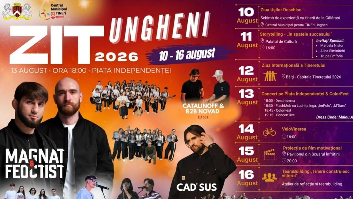 Ungheniul se pregătește de cea mai colorată săptămână a verii: Ce concerte îi așteaptă pe tineri din 10 august