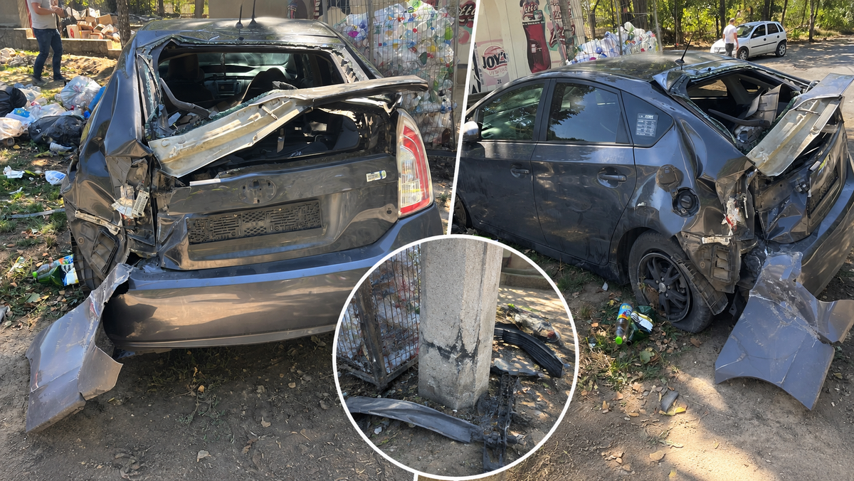 A furat o Toyota și a intrat cu ea într-un pilon. Șoferul, fără permis și aproape în comă alcoolică