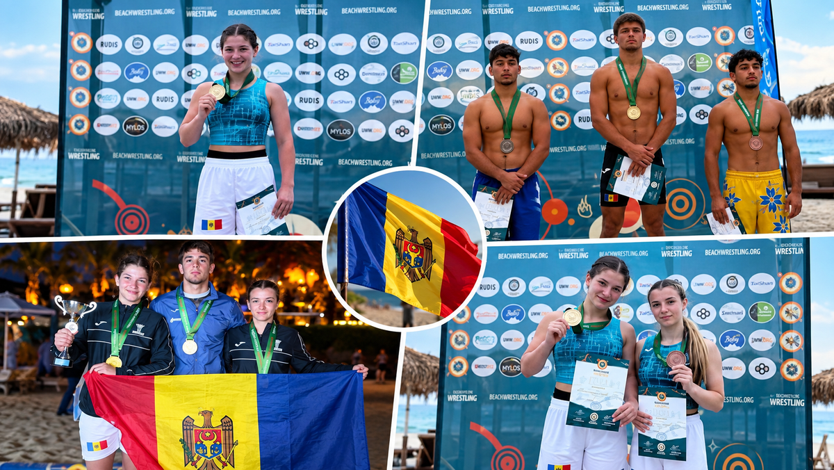 Dublu aur pentru R. Moldova la Mondialele U-20 de lupte pe plajă. Trei medalii cucerite în Grecia