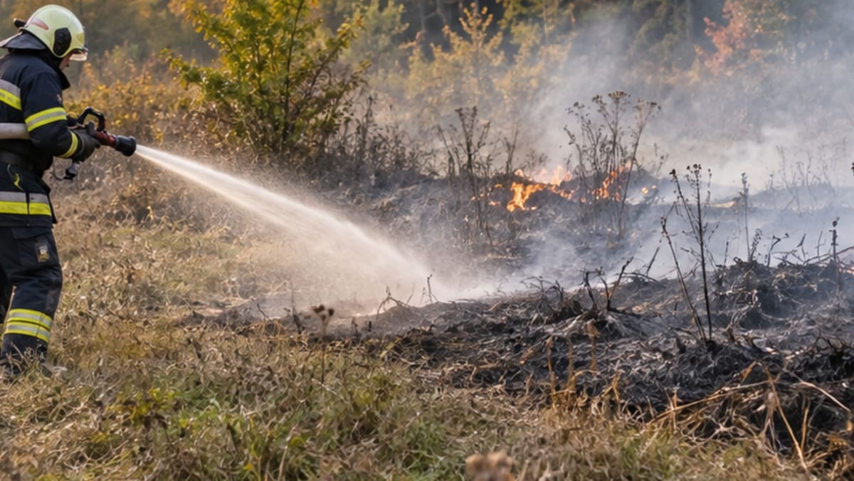 Incendiu de vegetație la Mereșeuca: pompierii au oprit flăcările înainte să ajungă la pădure
