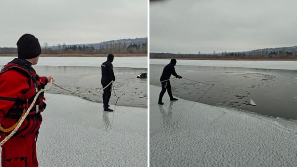 VIDEO/ Mașină găsită sub gheață la Ghidighici. Scafandrii au intervenit de urgență și au verificat dacă sunt oameni înăuntru