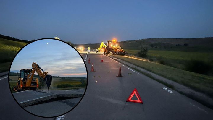 FOTO/ O porțiune de drum de pe traseul Chișinău-Bălți, deteriorată din cauza caniculei. ASD a intervenit în zonă