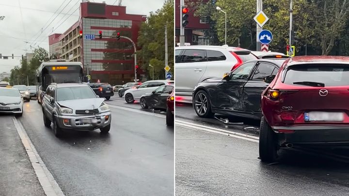 VIDEO/ Accident la intersecția străzilor Nicolae Dimo și Alecu Russo din capitală. Trei mașini au fost avariate