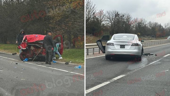 VIDEO/ O Tesla și o Dacia s-au ciocnit la intrarea în orașul Stăuceni. O pasageră de 21 de ani a ajuns la spital