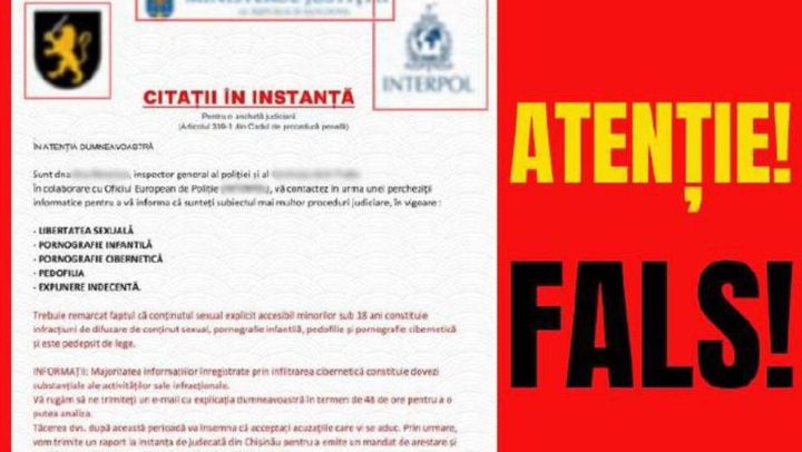 Atenție! Mesaje false expediate din numele instituțiilor publice: Destinatarii sunt acuzați de infracțiuni sexuale